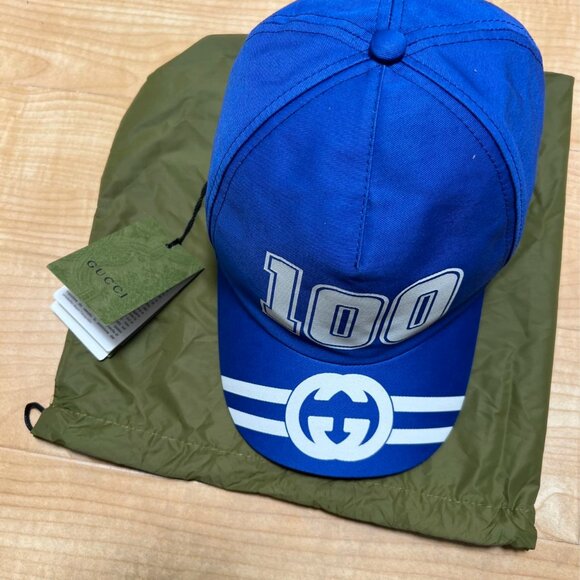 Gucci 100 Baseball Velcro Strap Cap Royal Blue/White - Picture 1 of 9
